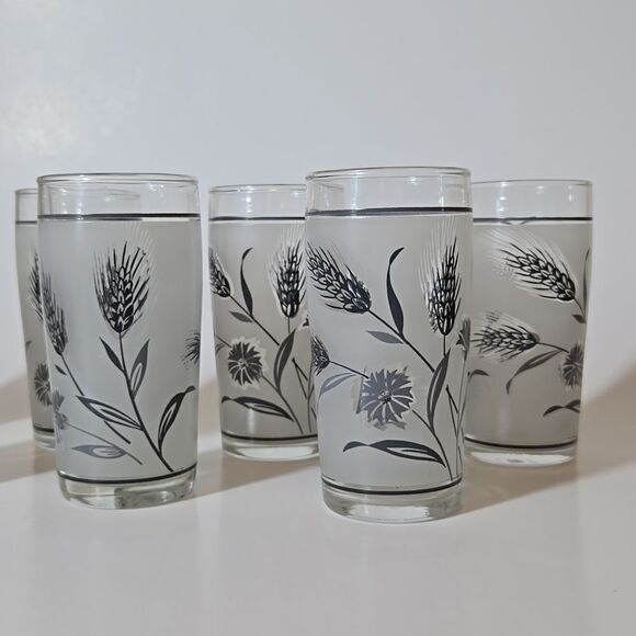Libbey Gray Wheat Frosted Juice Glasses Vintage Wildflowers Frosted Mini 4 oz - Picture 5 of 16